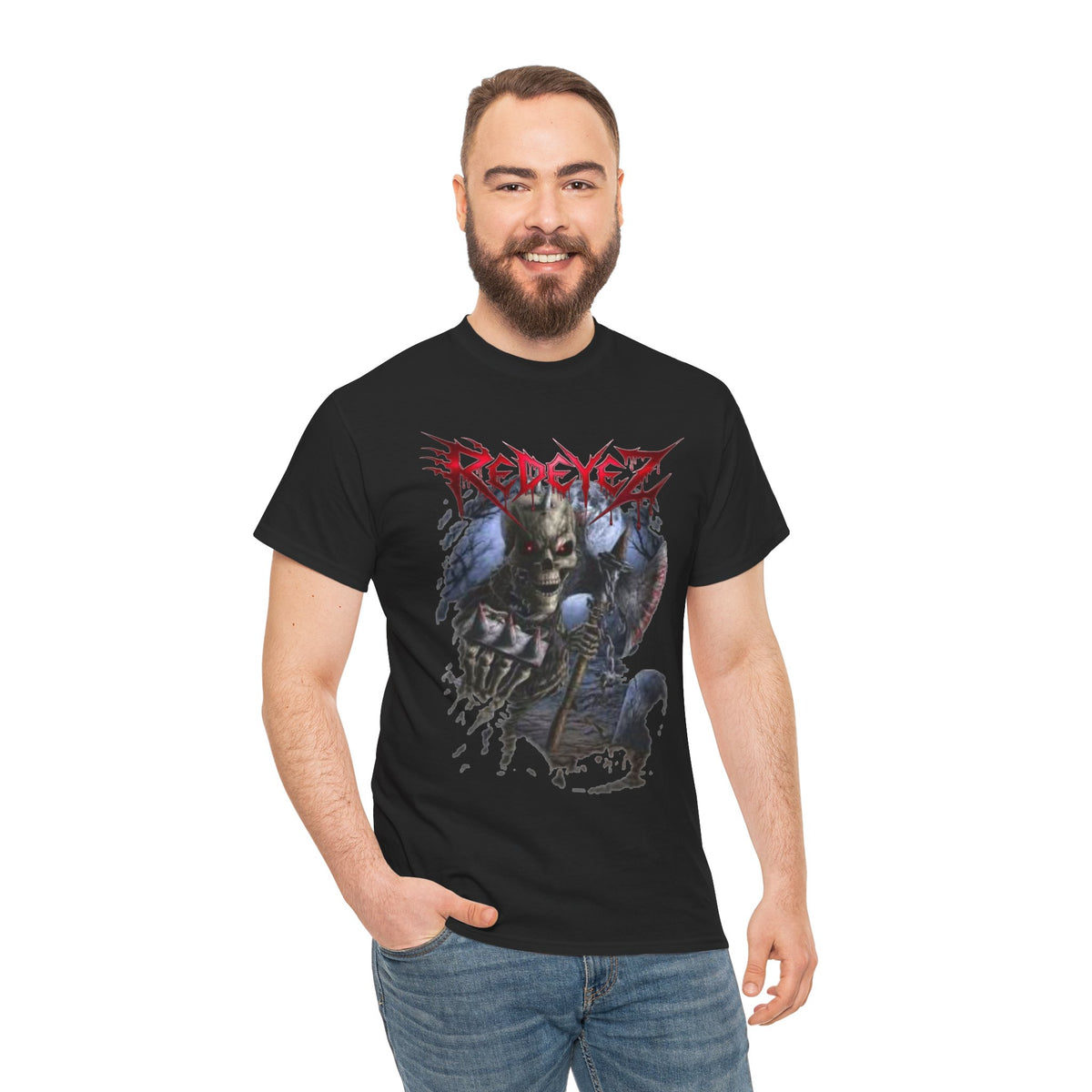 Official Redeyez "Skeletal Warrior & Gothic Castle" Heavy Cotton Tee
