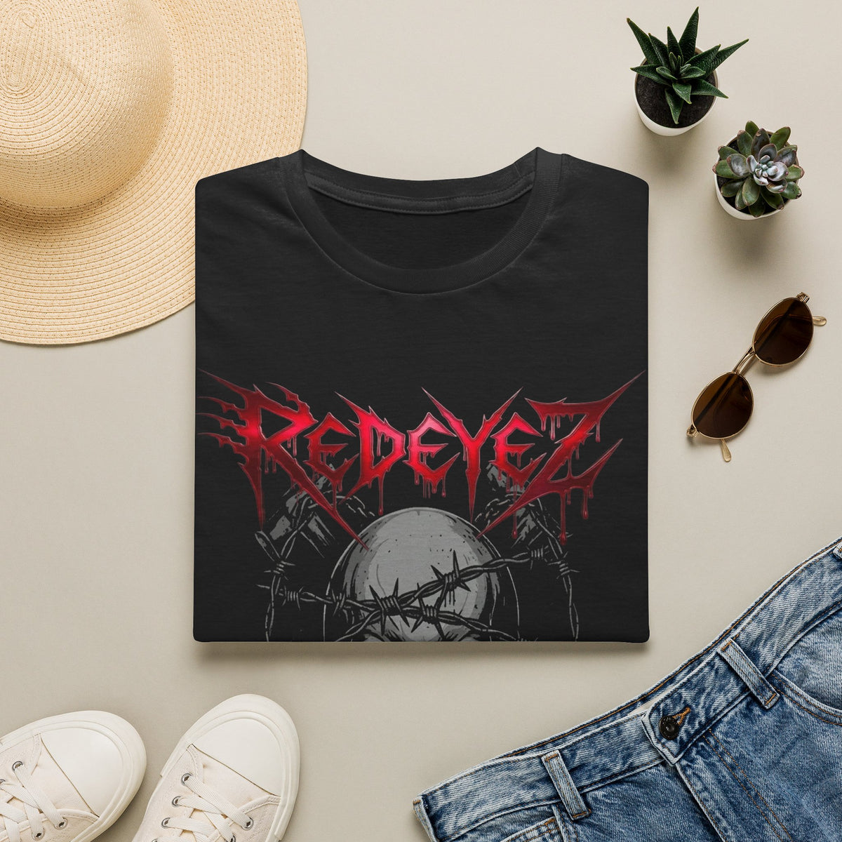 Official Redeyez Gothic Barbed Wire The Sceptre Of Shadows Skull Tee